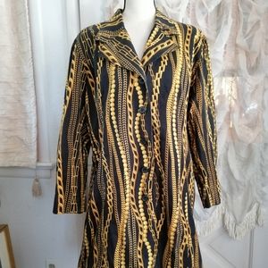 Women 24W Coat Jacket Lined Black Gold Chain Print